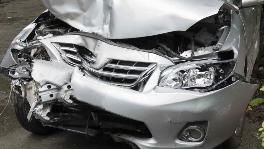Silver car involved in an accident