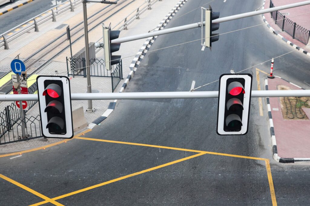 Traffic signal governing right of way at an intersection